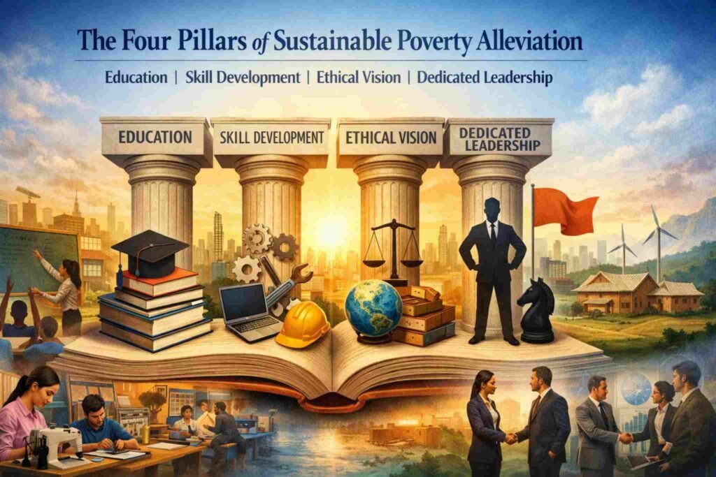 The Four Pillars of Sustainable Poverty Alleviation: Education, Skill Development, Ethical Vision, and Dedicated Leadership