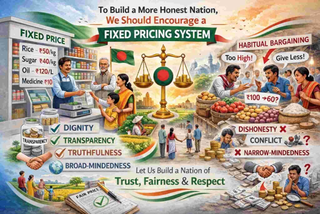 To Build a More Honest Nation, We Should Encourage a Fixed Pricing System. Fixed pricing promotes dignity, transparency, and broad-mindedness, while habitual bargaining can sometimes encourage dishonesty and a limited outlook.
